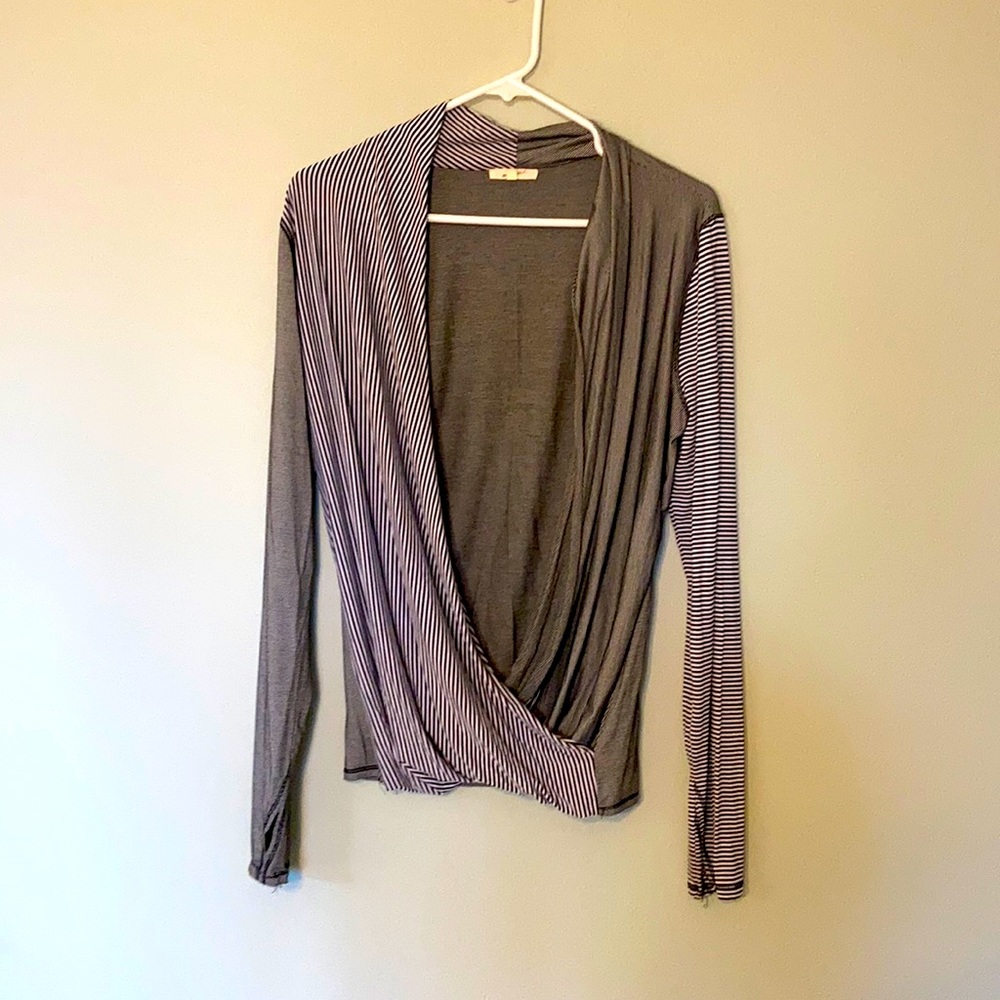 Black and white secured wrap top